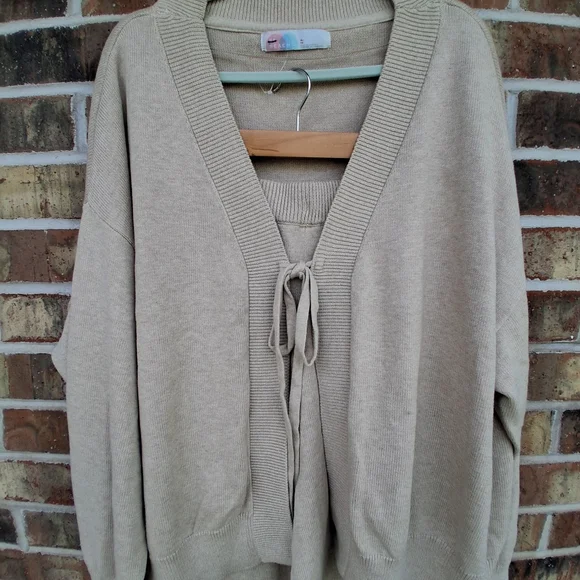 Free People Solar Sweater Set In "Sand Dollar" Beach Lounge Cardigan Pants XL FP - Picture 3 of 14